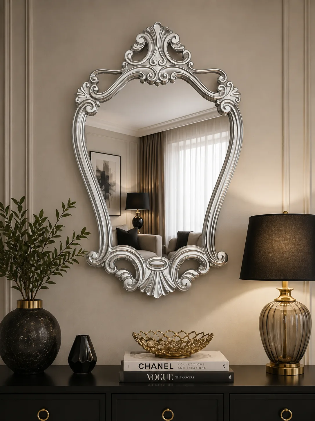 Ahşap Duvar Aynası 82x46 cm | Dekoratif Çerçeveli Ayna