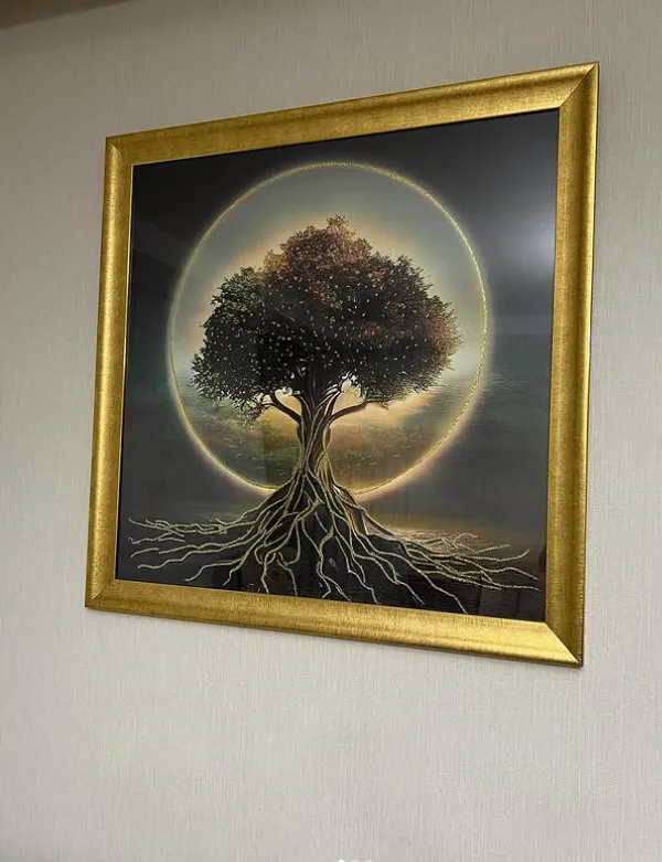 Hayat Ağacı Altın Çerçeveli Dekoratif Duvar Tablosu