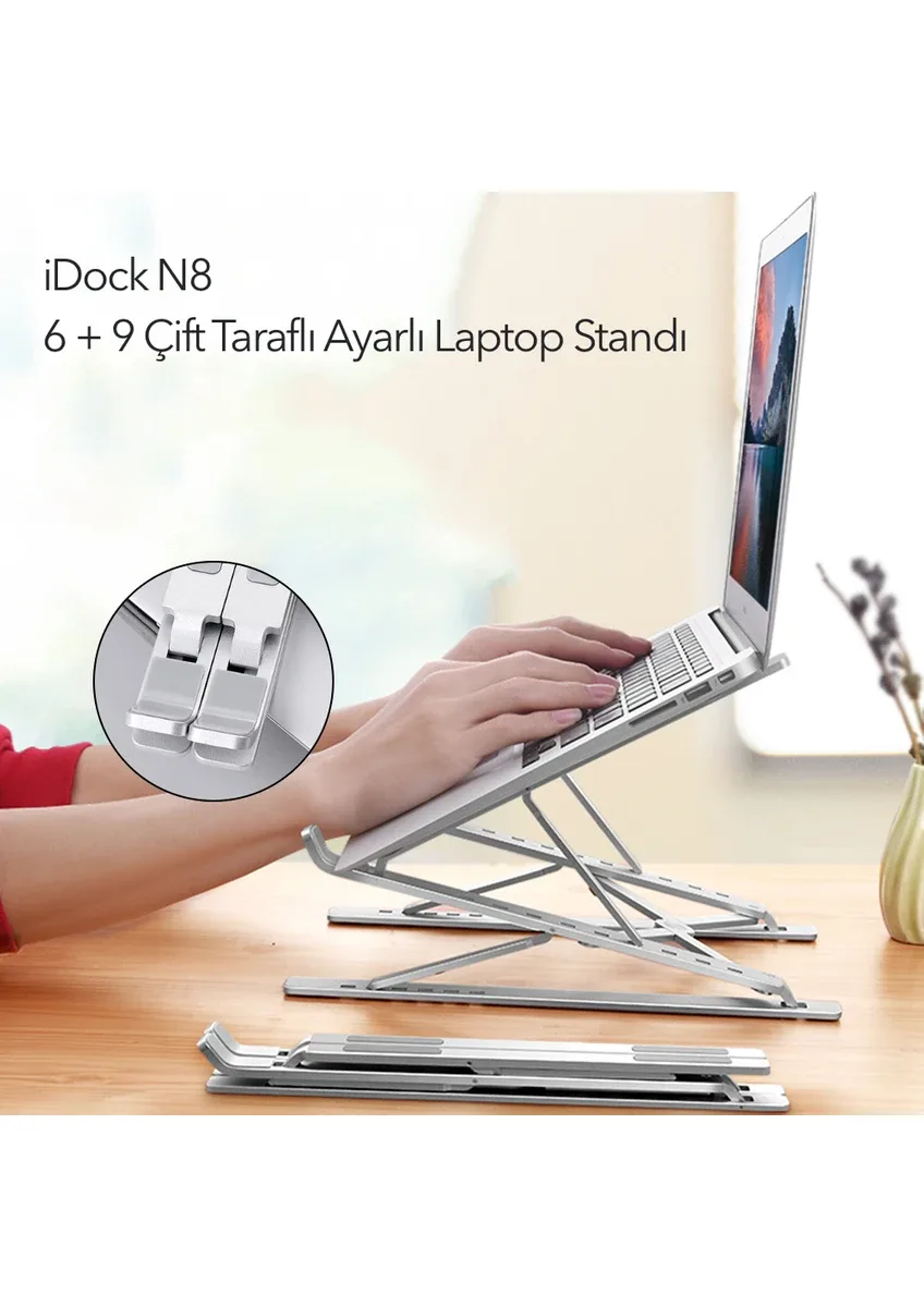 iDock N8 Çift Taraflı Ayarlı Katlanabilir Alüminyum Laptop Standı - Görsel 5