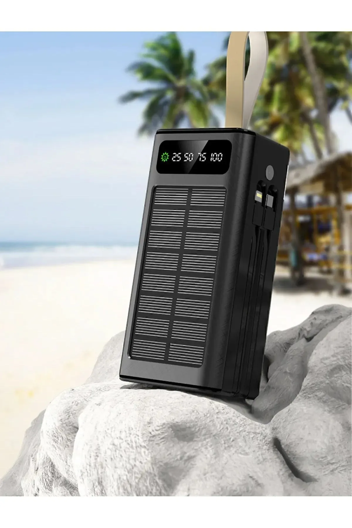 Solar 30.000 Mah Güneş Enerjili Led Işıklı Powerbank Şarj Aleti 4xUsb Çıkış Çoklu Şarj Çıkışı Kablo
