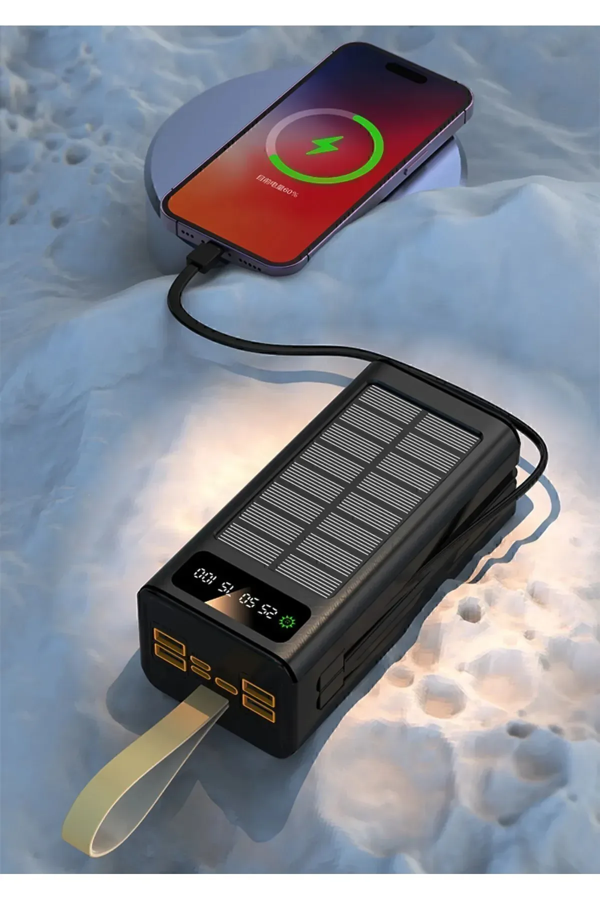 Solar 30.000 Mah Güneş Enerjili Led Işıklı Powerbank Şarj Aleti 4xUsb Çıkış Çoklu Şarj Çıkışı Kablo - Görsel 7