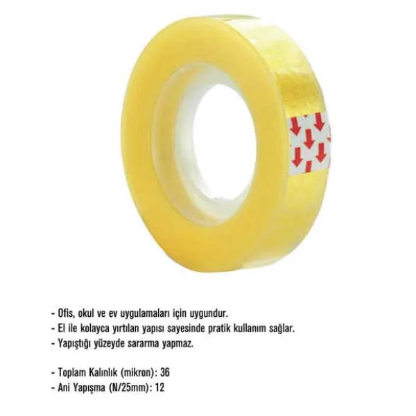 TOMAX Ofis Bantı 12mmx33 metre Renk Şeffaf - Görsel 2