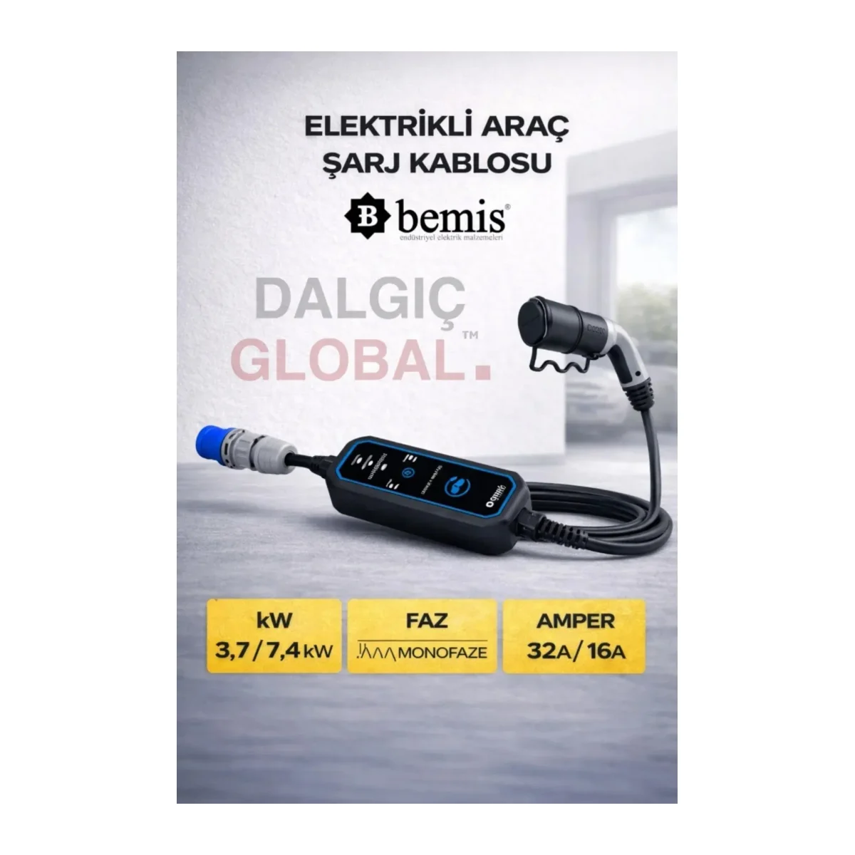 MONO MOBILE 5 METRE 3,7 - 7,4 KW (16A - 32A ÇANTA - 3/32A PRİZ, 1/16A FİŞ DÖNÜŞTÜRÜCÜ) - Görsel 4