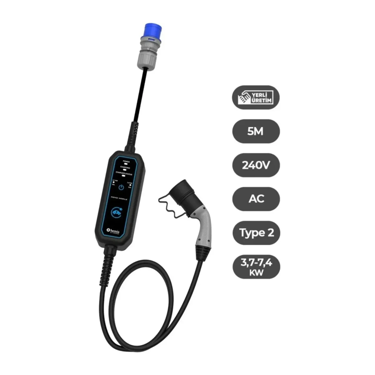 MONO MOBILE 5 METRE 3,7 - 7,4 KW (16A - 32A ÇANTA - 3/32A PRİZ, 1/16A FİŞ DÖNÜŞTÜRÜCÜ)