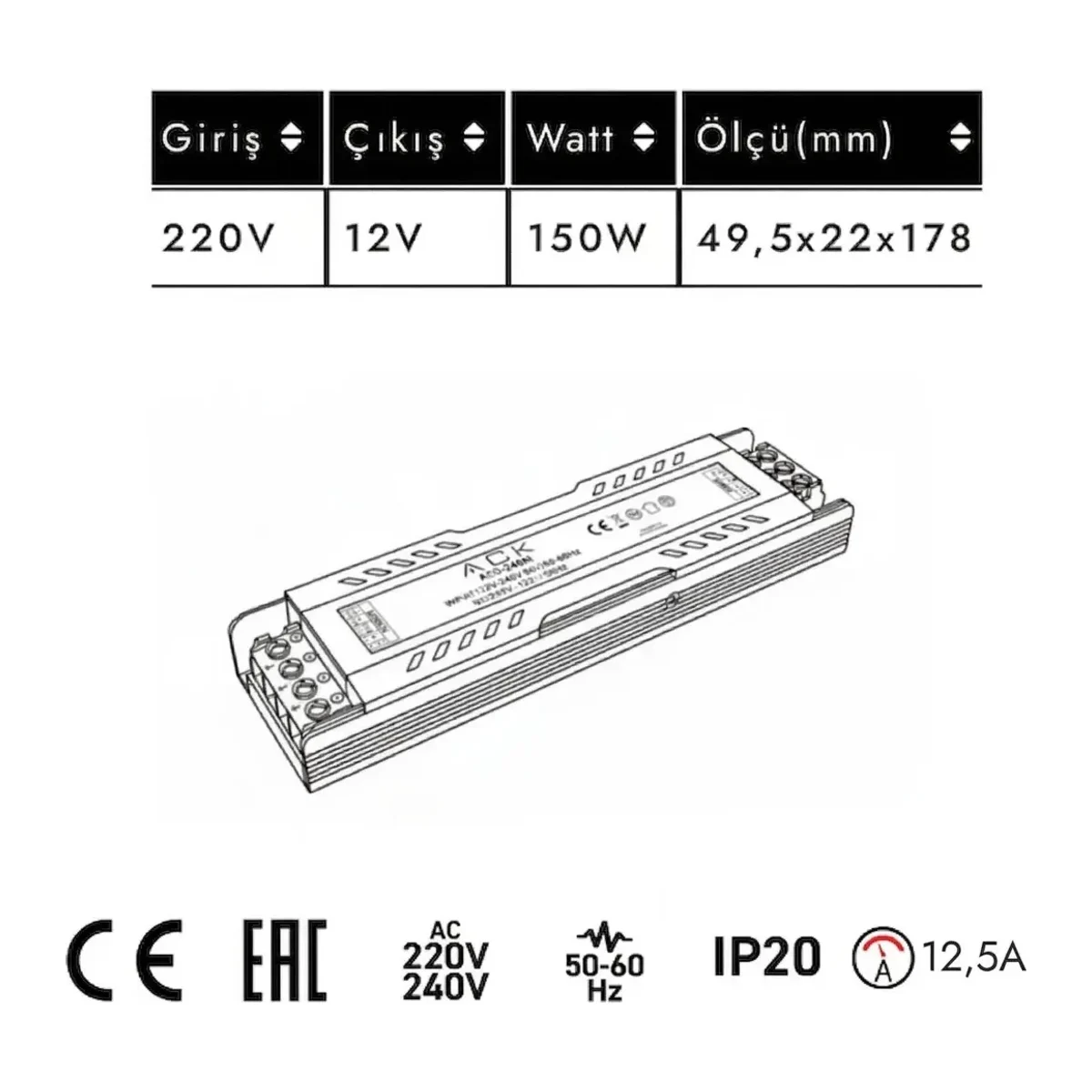 12V 12.5 AMPER LED TRAFOSU - Görsel 2