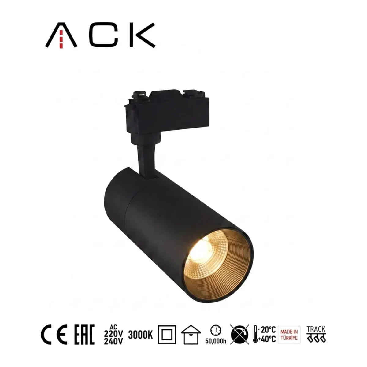 ACK 10W Alüminyum LED Ray Spot Armatür Siyah Kasa 3000k Günışığı AD30-01001