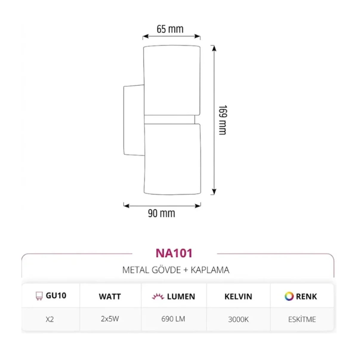 Çift Yönlü Iç Mekan Aplik Eskitme 6500k Beyaz Işık - Görsel 3