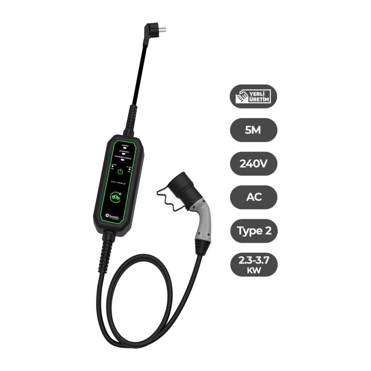 2,3 - 3,7 kw Mini Mobil Araç Şarj Aleti 5 Metre BEV-111-0001