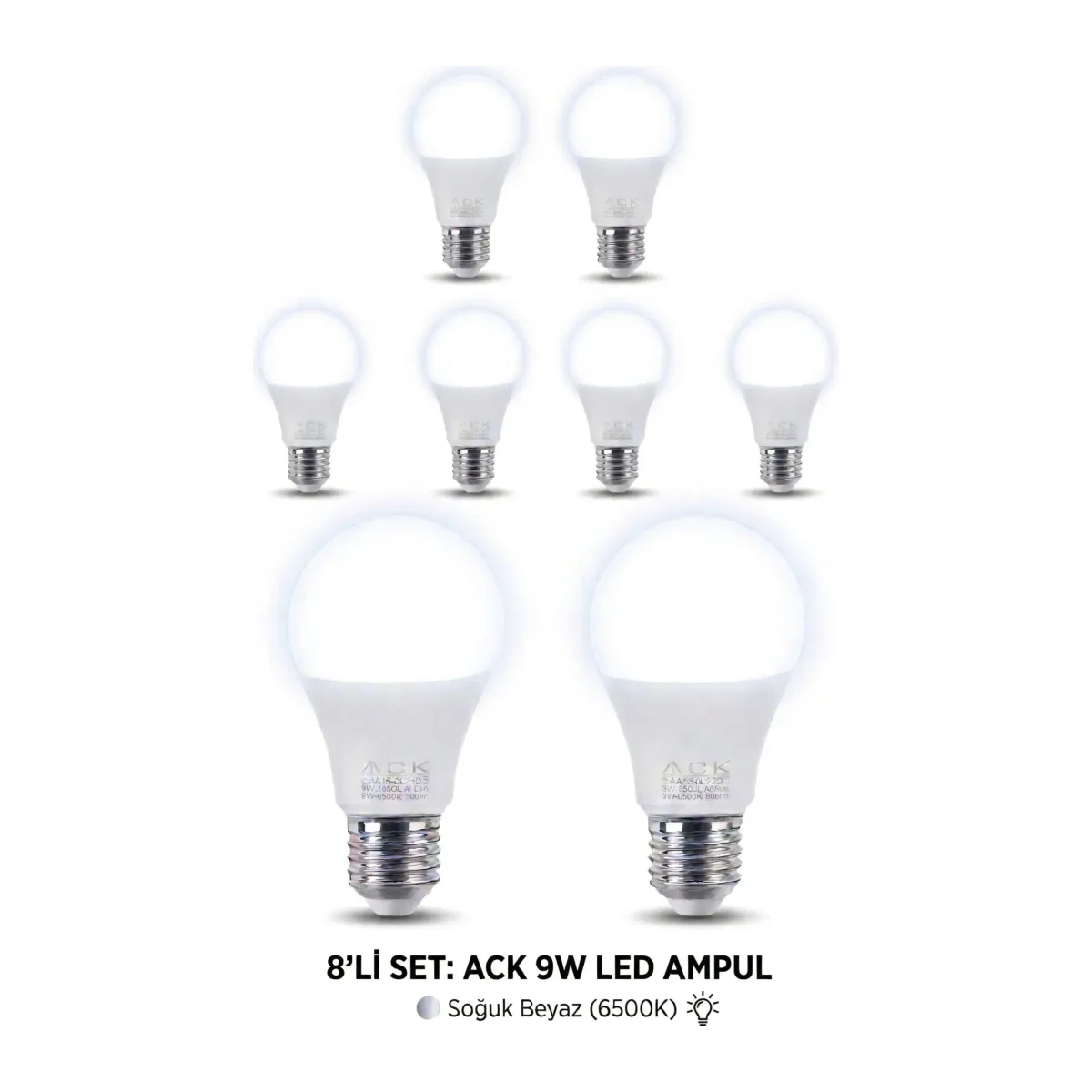 LED Ampul 9W E27 A60 BEYAZ 6500K 8 Adet