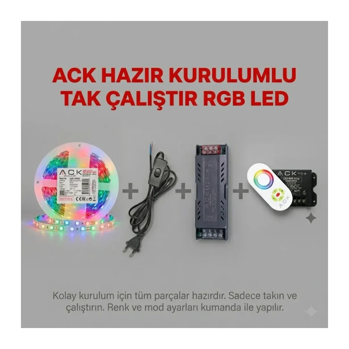5 METRE RGB ŞERİT LED AYDINLATMA SETİ - 10A TRAFO + 1.5M FİŞLİ KABLO - HAZIR TAK ÇALIŞTIR