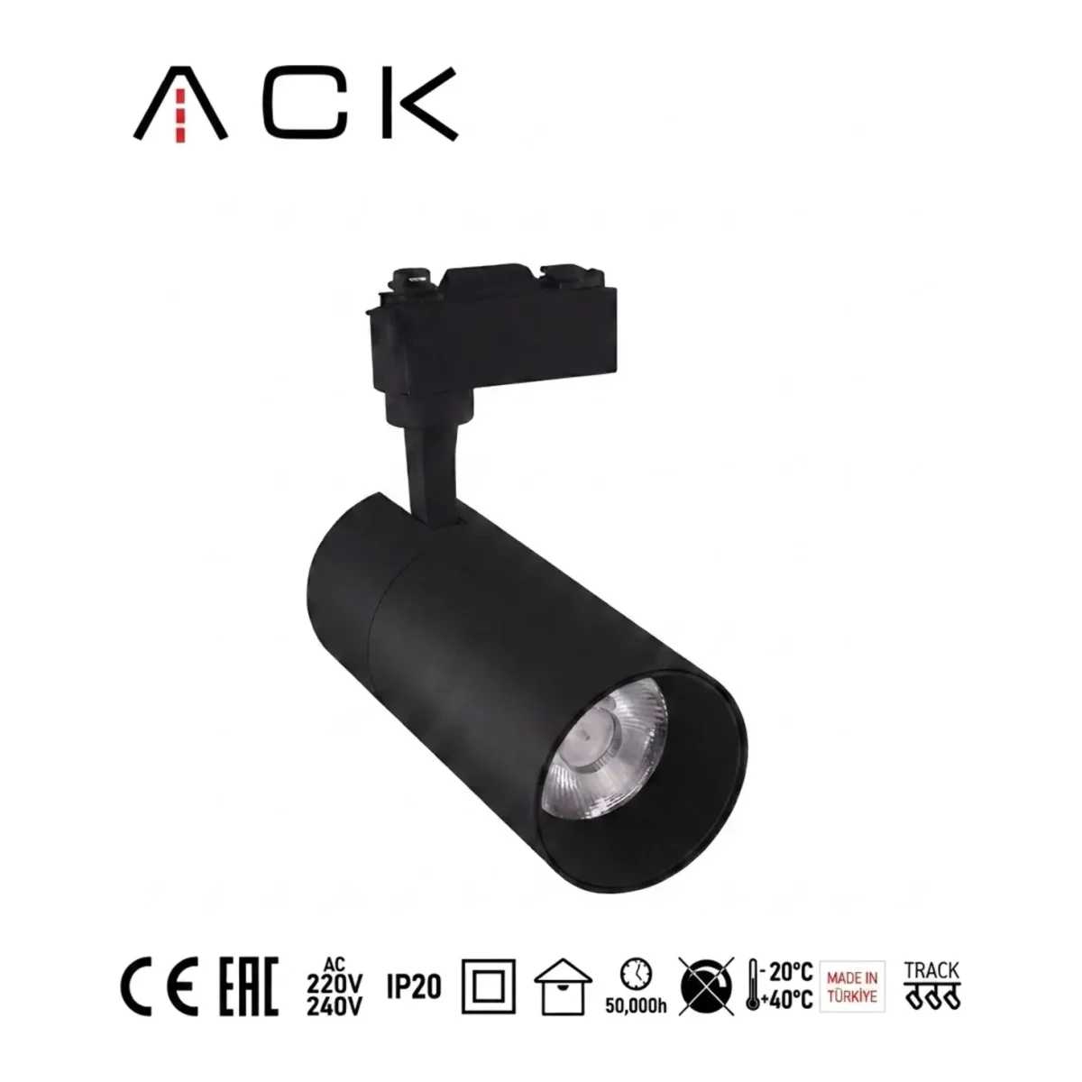 ACK 10W Alüminyum LED Ray Spot Armatür Siyah Kasa 6500k Beyaz Işık AD30-01031 - Görsel 3