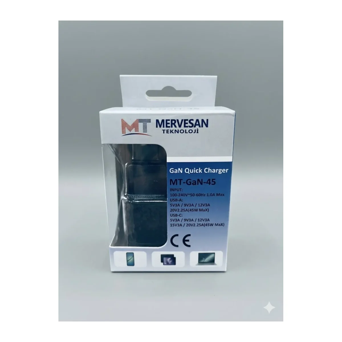 MT-GAN-45 HIZLI ŞARJ ADAPTÖRÜ 45W SİYAH