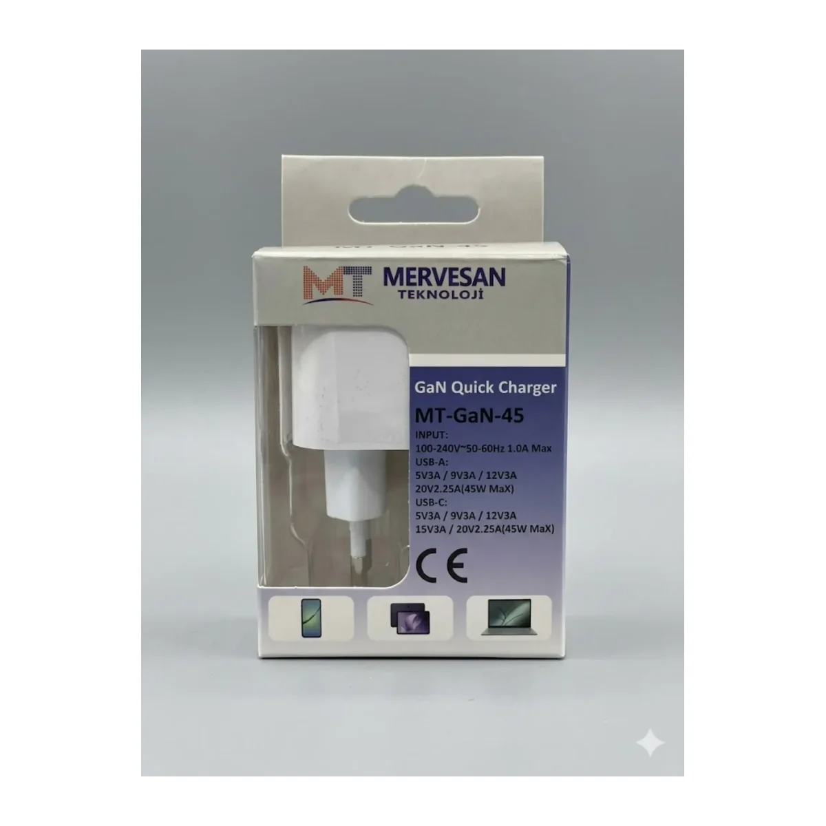 MT-GAN-45 HIZLI ŞARJ ADAPTÖRÜ 45W BEYAZ