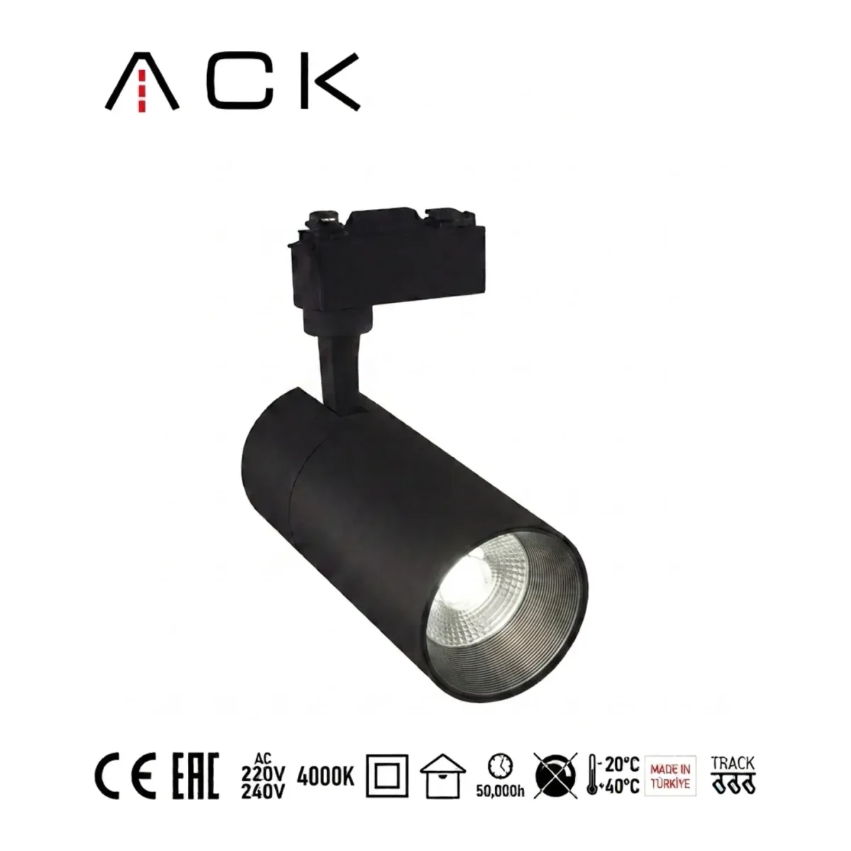 ACK 10W Alüminyum LED Ray Spot Armatür Siyah Kasa 4000k Sıcak Beyaz AD30-01011