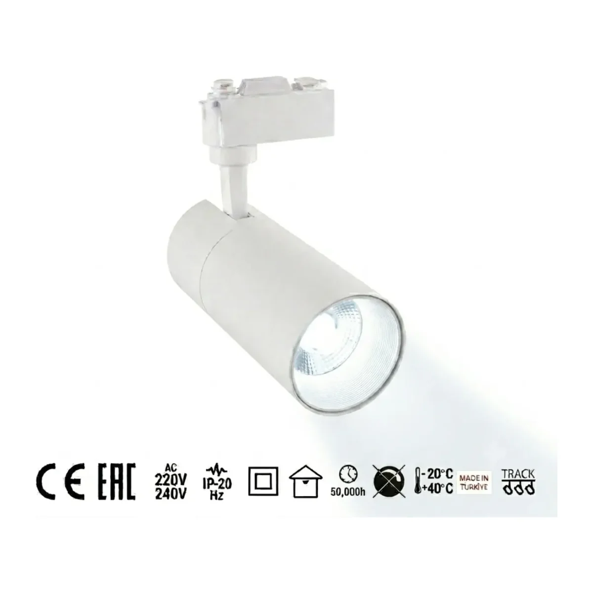 ACK 10W Alüminyum LED Ray Spot Armatür Beyaz Kasa 6500K Beyaz Işık AD30-01030