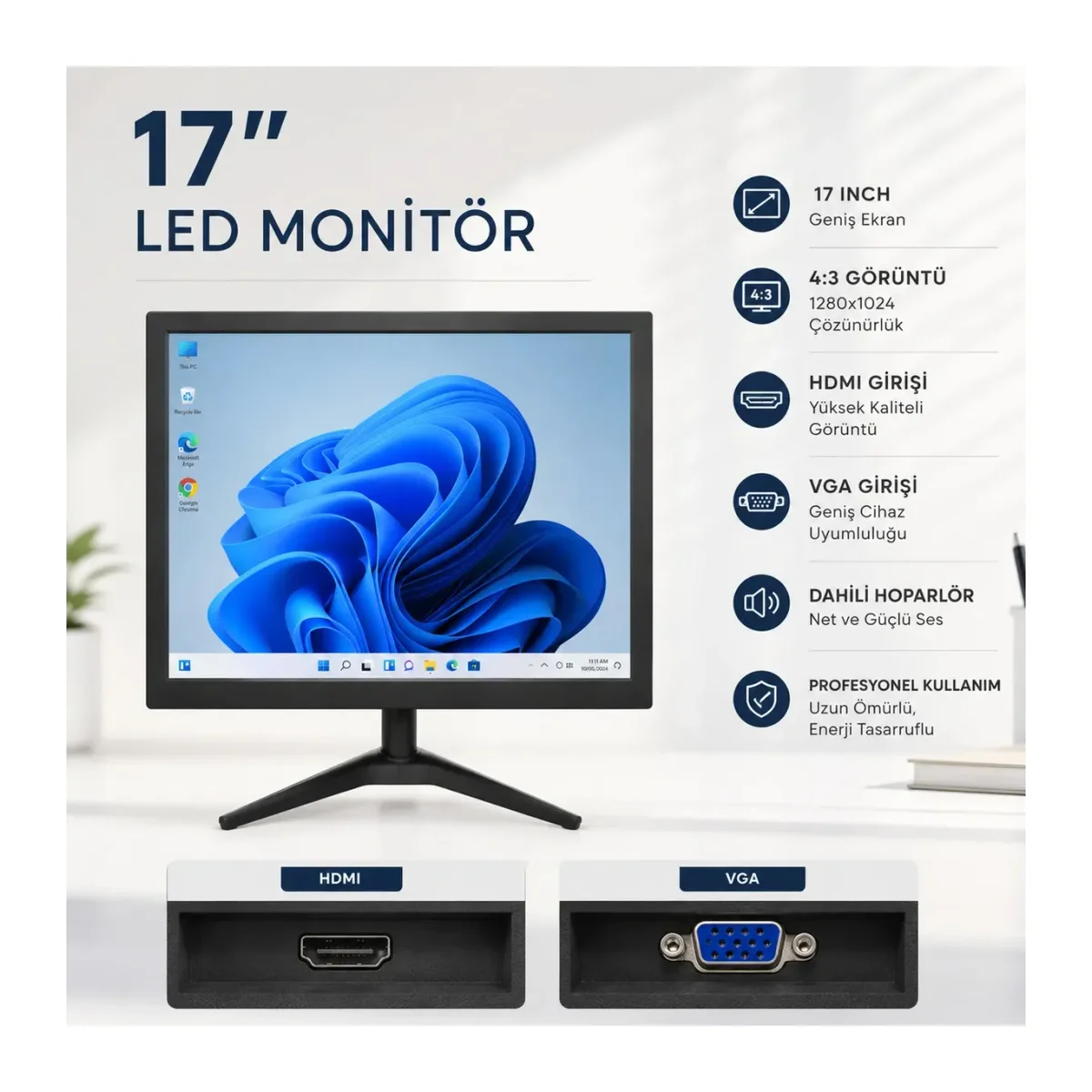 CN-170PCM 17 İnç Led Monitör | 1280x1024 Çözünürlük | HDMI VGA Girişli